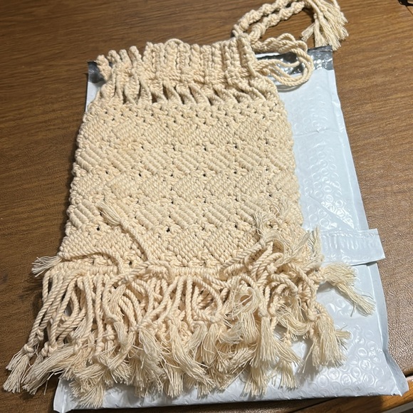 Cream Macrame Drawstring Bag - Picture 2 of 7